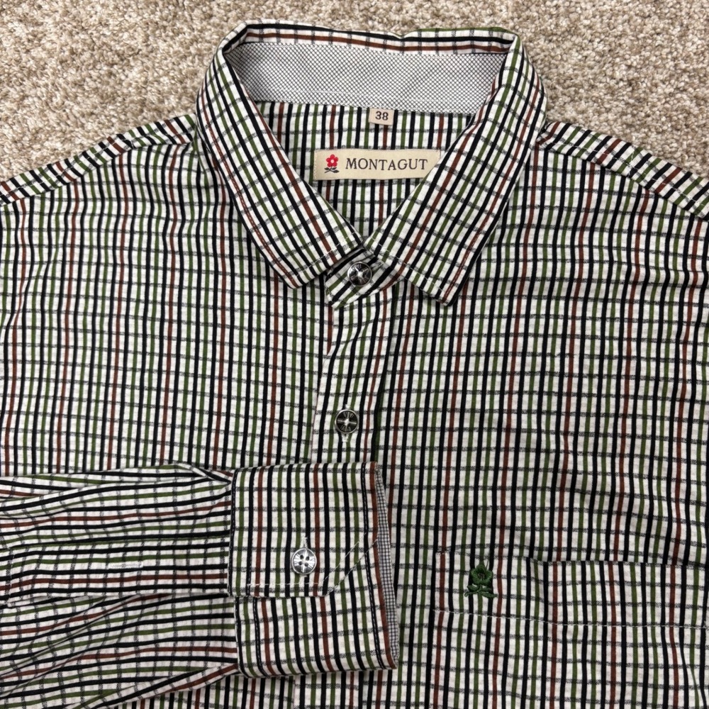 Montagut Button Down Shirt Mens 38 Tattersall Plaid Long Sleeve French 613516